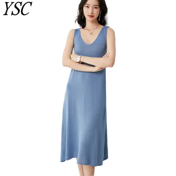 YSC 2022 İlkbahar ve yaz Kadın Örme Kaşmir karışımı Elbise V yaka Düz renk Sling Zayıflama tarzı Yüksek Kaliteli Elbise