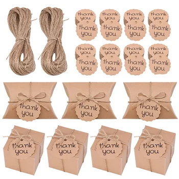 20 Adet Kraft Kağıt Yastık Şeker Kutuları Düğün Parti Iyilik Hediye Kutuları Teşekkür Ederim Etiketleri Doğum Günü Partisi Ev Tedarik