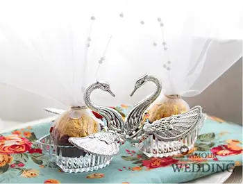 Romantik Düğün İyilik Şeker Kutusu Akrilik Gümüş Kuğu Düğün İyilik Kutusu İnci İle 2015 Yeni Varış