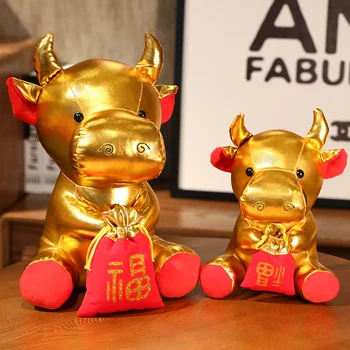 Dropshipping 25-45CM ÖKÜZ Yıl Kawaii Çin Maskot İnek Altın Rengi Peluş boğa Yumuşak Oyuncaklar Çin Yeni Yılı Parti Dekorasyon Hediye