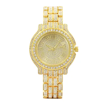 Lüks Elmas quartz saat Bayanlar İçin Sıcak Moda Bayan Elbise Saatler Shinning Kristal Dial Roma Numarası Altın Relogio Feminino