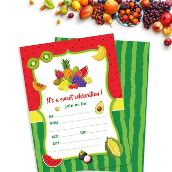Tatlı Meyve Tema Parti Davetiyeleri Kartları Süslemeleri Karpuz Ananas Kivi Kağıt Davetiyeleri Çocuklar Doğum Günü Partisi Iyilik