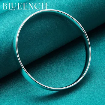 Blueench 925 Ayar Gümüş Pürüzsüz Basit 10mm Kapalı Bilezik Kadın Düğün Için Moda Charm Takı