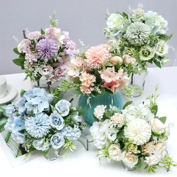 Karışık Avrupa Gül Çiçek Şakayık yapay çiçek Ortanca İpek Sahte Buket Ev Düğün Parti Dekorasyon İçin Tutan Çiçekler