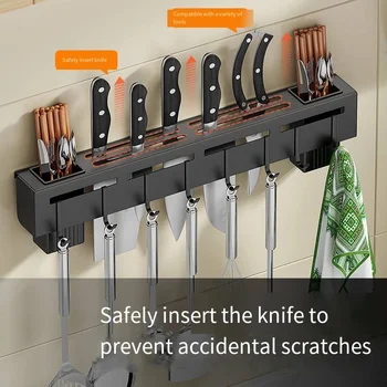 Mutfak rafları kanca asılı deliksiz takım tutucu çok fonksiyonlu paslanmaz çelik bıçak, çatal ve mutfak bıçağı depolama