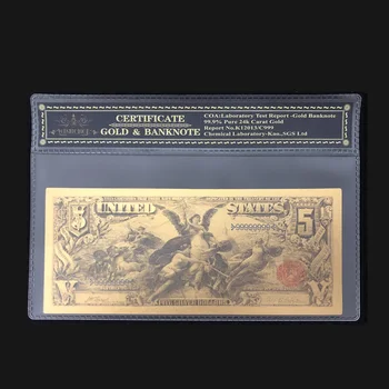 Yeni Ürünler ABD 1896 Yıl 24 k Altın Banknotlar Amerika 5 Dolar Banknot 24 k Altın Banknot COA Çerçeve Koleksiyonları