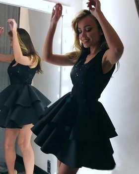 Kız Yeni Bir Çizgi Mezuniyet Homecoming Balo Parti Kıyafeti Özel Resmi Elbise Kolsuz Aplike Dantel V Yaka Saten Lace up