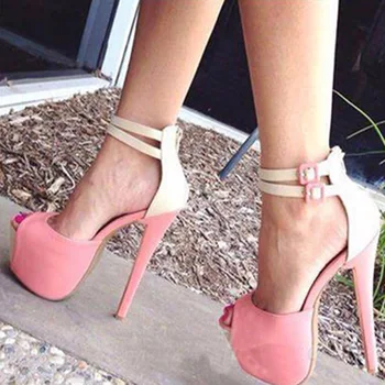 Minan Ser yeni moda modelleri pembe süet, topuklu beyaz deri, 15 cm topuklu sandaletler. Beden: 35-43