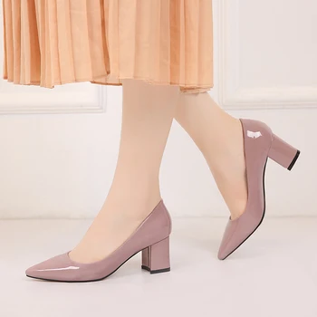 SDTRFT Artı:44 45 46 zapatos mujer Stiletto 6 cm kalın yüksek topuklu rugan Sığ düğün ayakkabı kadın Sivri Burun pompaları