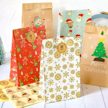 12 adet Kraft Kağıt Şeker Çerez Çanta Noel Baba Kardan Adam noel hediyesi Ambalaj Poşetleri Noel Navidad Yeni Yıl Partisi Dekor Malzemeleri